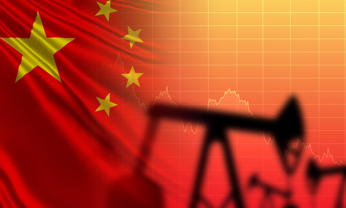 China flag and pumpjack