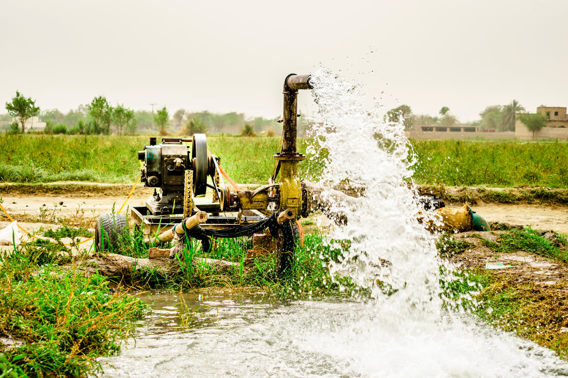 Diesel engine watering crops in Pakistan_
