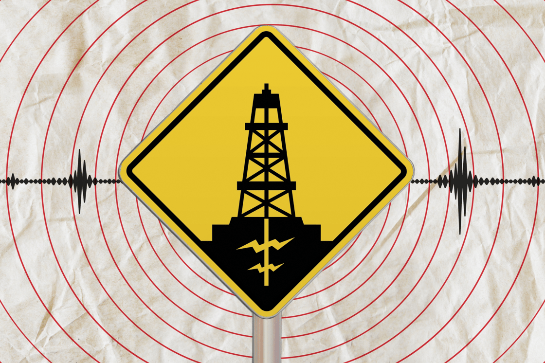 Fracking sign over seismic data