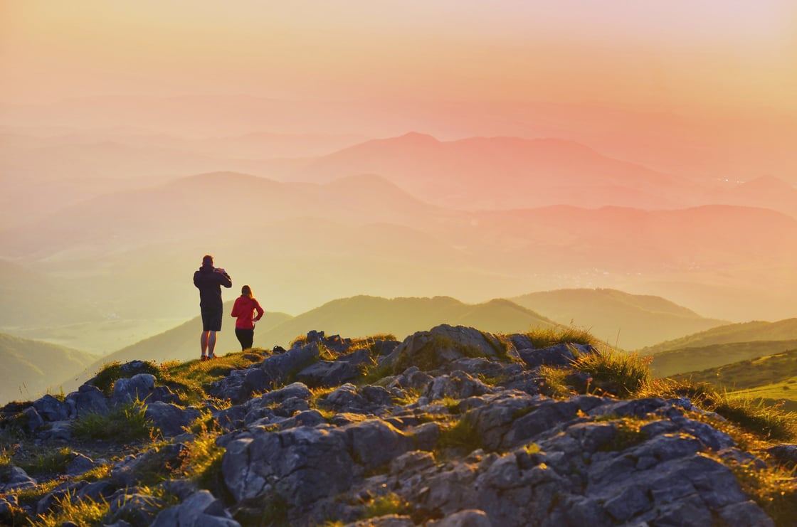 Hikers on rocks