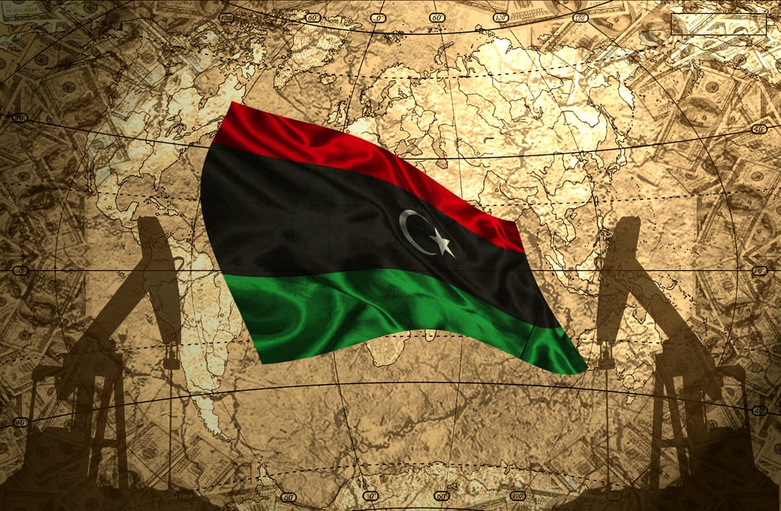 Libya flag and map_esfera