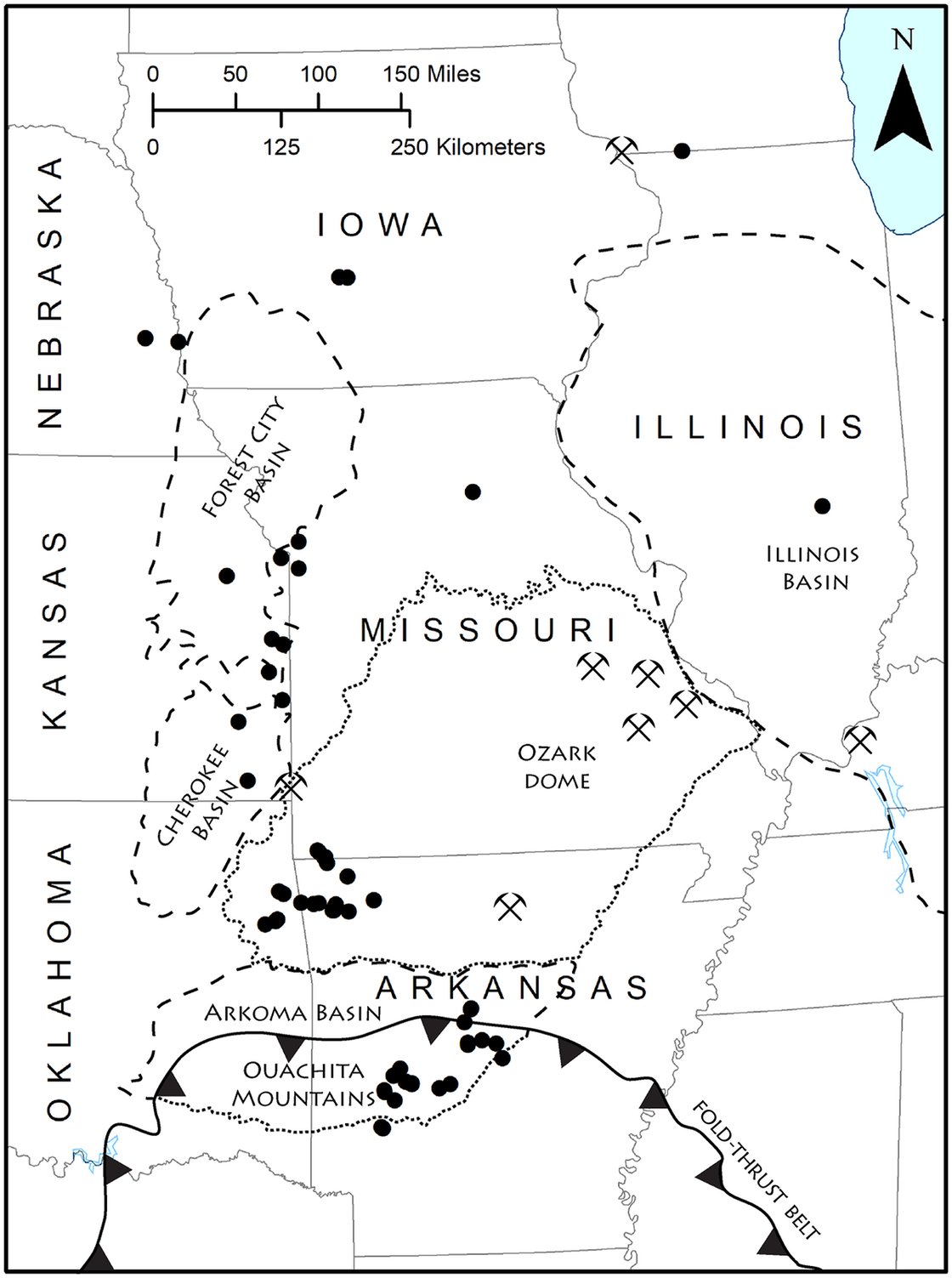 Map of Basins near Arkansas