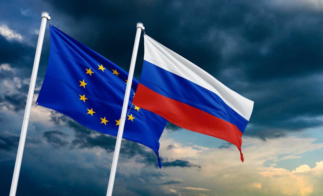 Russia flag and EU flag_Svet foto