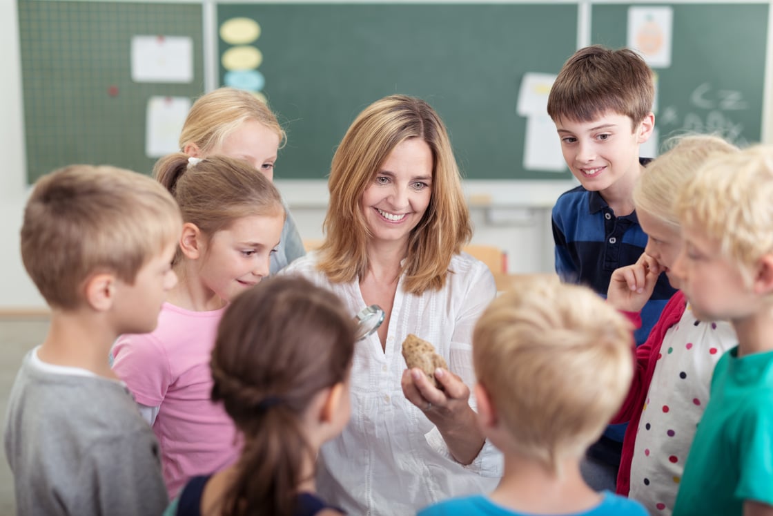 Teacher talking to kids